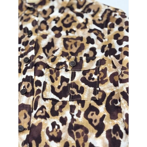 Michael Kors Leopard Print Button-Up Shirt Size S Womens Long Sleeve - Picture 8 of 14